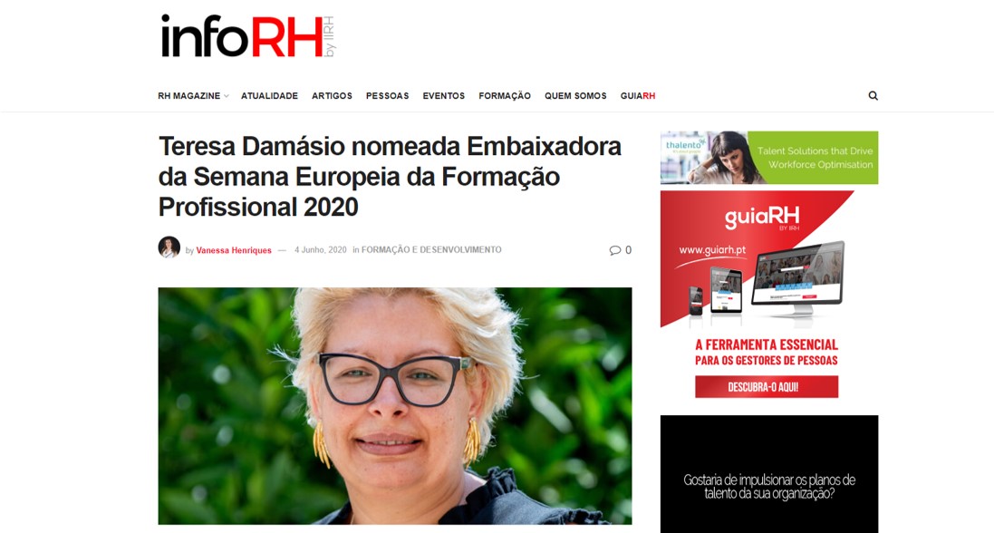 Teresa Damásio nomeada Embaixadora da Semana Europeia da Formação Profissional 2020 Teresa Damásio nomeada Embaixadora da Semana Europeia da Formação Profissional 2020